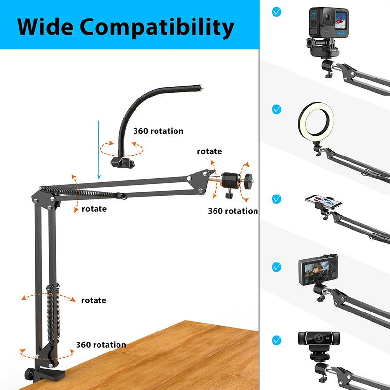 Overhead Tripod for Phone with Ring Light Desktop Cellphone Bracket for Video Shooting Table Mobile Mount for Filming Recording - AliExpress - Image 6