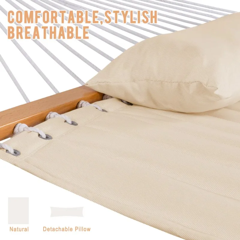 12 FT Double Quilted Fabric Hammock with Spreader Bars and Detachable Pillow, 2 Person for Outdoor Patio Backyard - AliExpress - Image 3