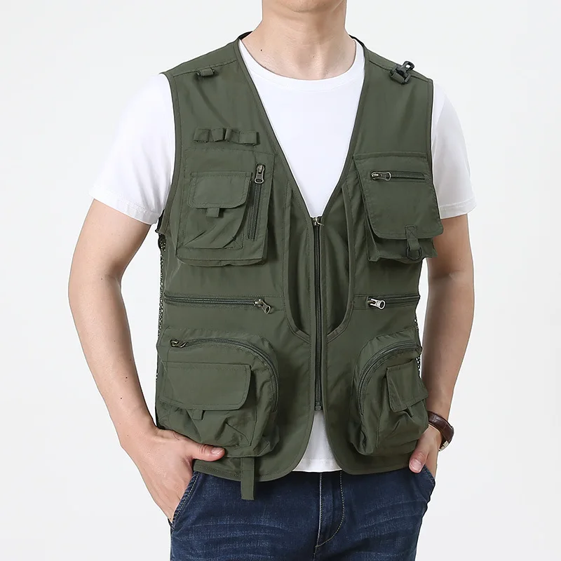 Summer Thin Men's Vest Coat Solid Color Mesh Breathable Multi-pocket Waistcoat Travel Camping Fishing Photography Work Vest Top - AliExpress - Image 4