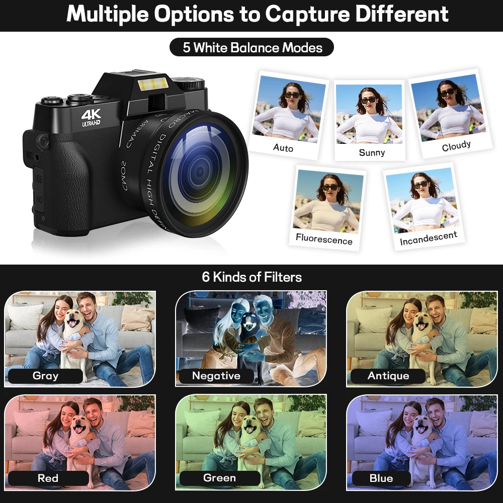 Compact Digital Photography Camera 4K WIFI Webcam Retro Vlog Recorder YouTube 64MP Camcorder 3 Inch Flip Screen Wide Angle Lens - AliExpress - Image 4