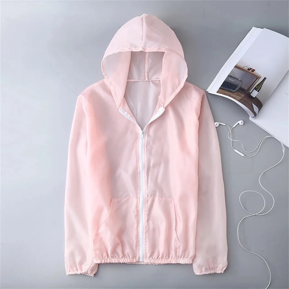 Summer Ice Silk Sunscreen Clothing Women's Solid Color Ultra-thin Breathable Quick-drying Outdoor Men's Waterproof Hooded Jacket - AliExpress - Image 2