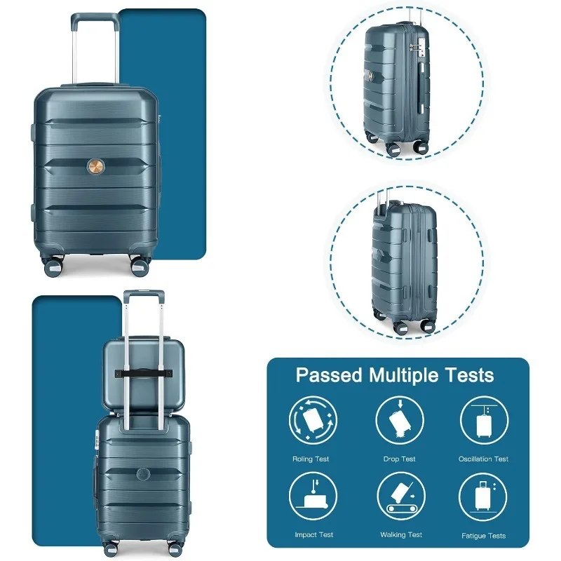 20" Carry On Luggage and 14" Mini Cosmetic Cases Travel Set Lightweight Polypropylene Suitcase with TSA Lock YKK Zipper Hardside - AliExpress - Image 6