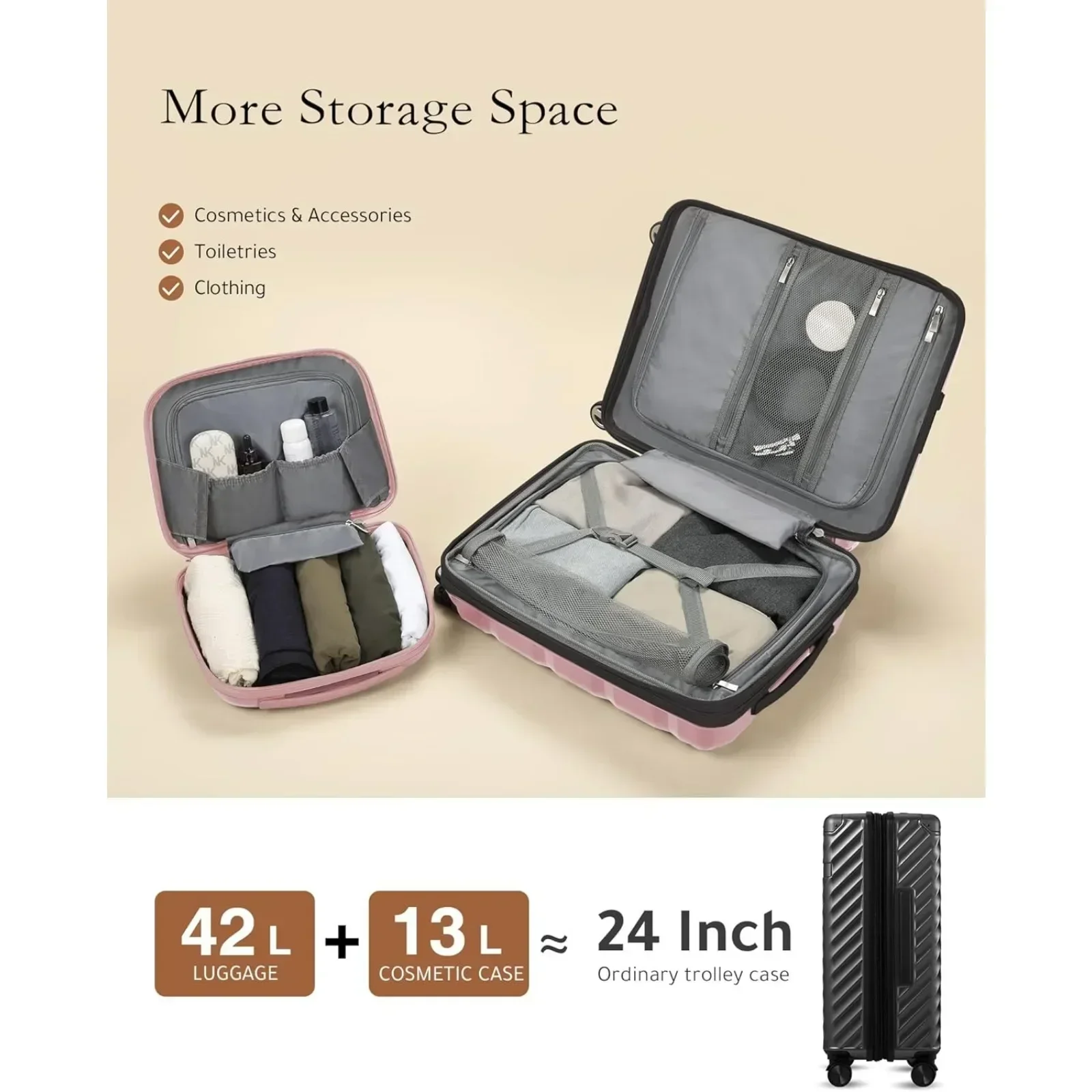 2pcs LUGGEX Carry on Luggage with Spinner Wheels, Lightweight Suitcase 2 Piece, Expandable (Pink, 14/20) - AliExpress - Image 4