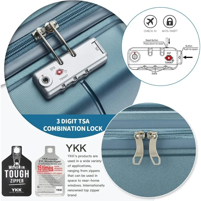 20" Carry On Luggage and 14" Mini Cosmetic Cases Travel Set Lightweight Polypropylene Suitcase with TSA Lock YKK Zipper Hardside - AliExpress - Image 5