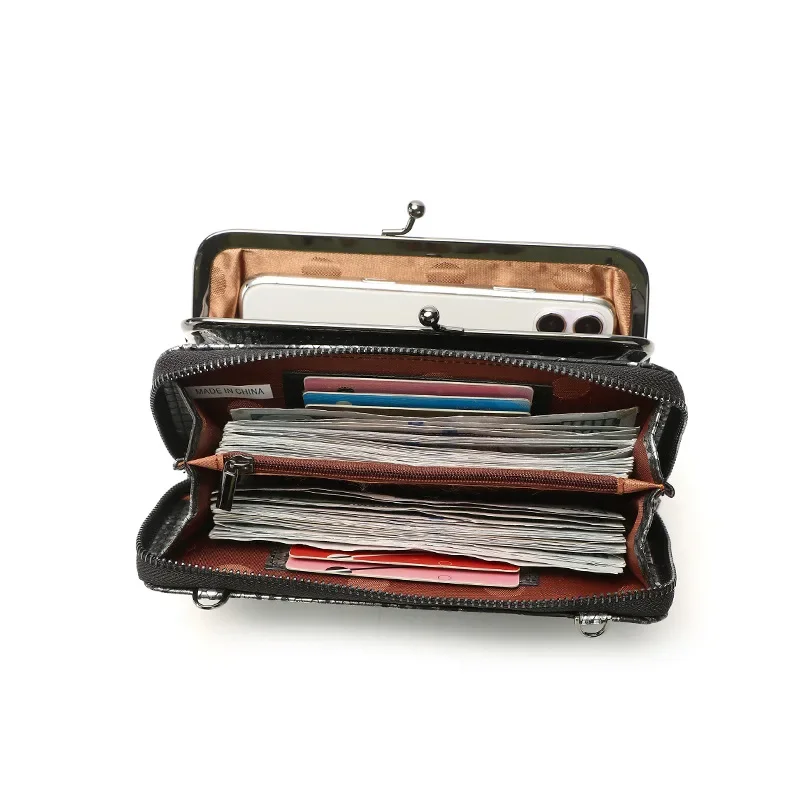 Shiny Snake women Shoulder Messenger Bags Kiss Lock Ladies Mobile Phone Purse PU Leather Female Crossbody Bag Long Wallet blue - AliExpress - Image 4